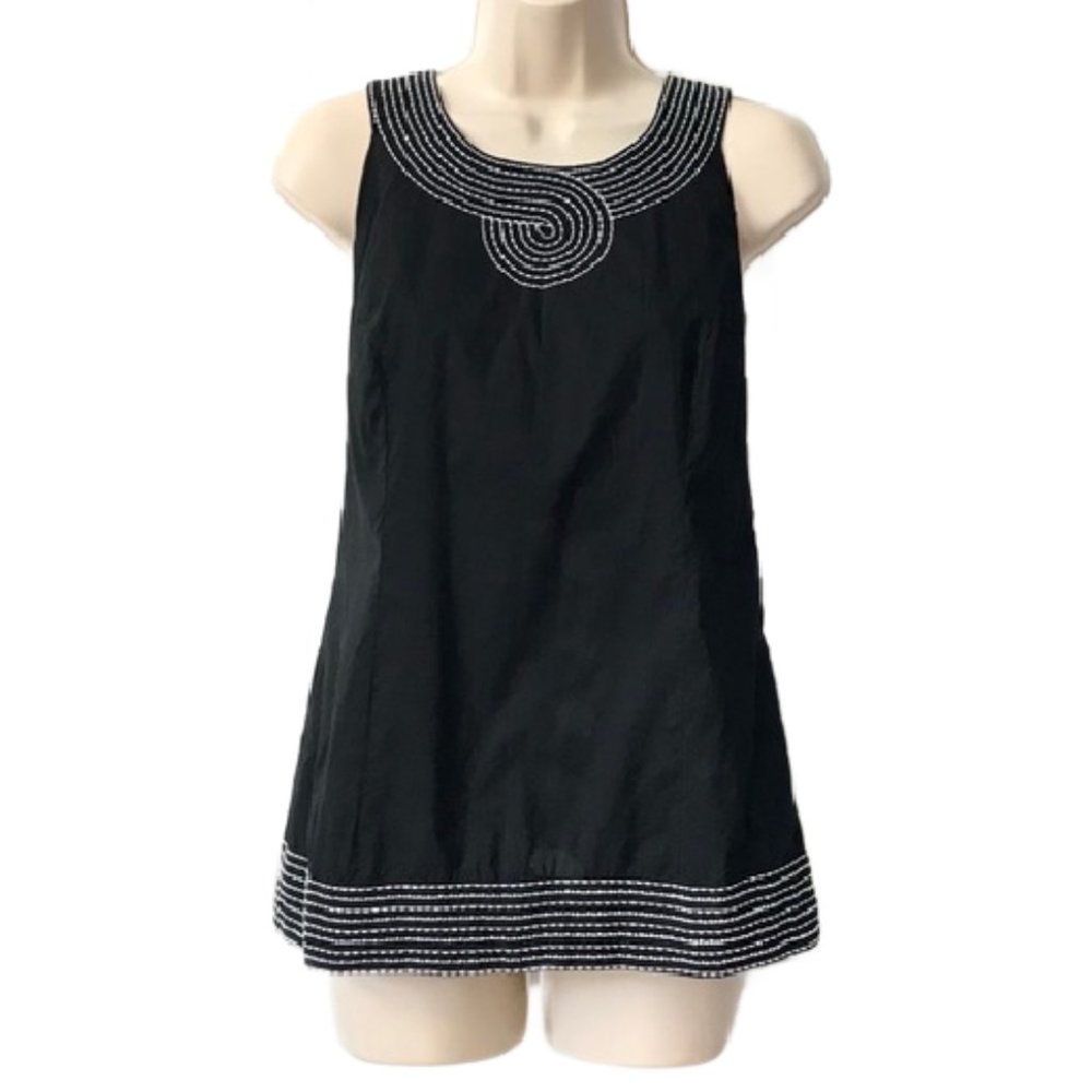 Ann Taylor Loft Black Sleeveless Embroidered Tunic Small